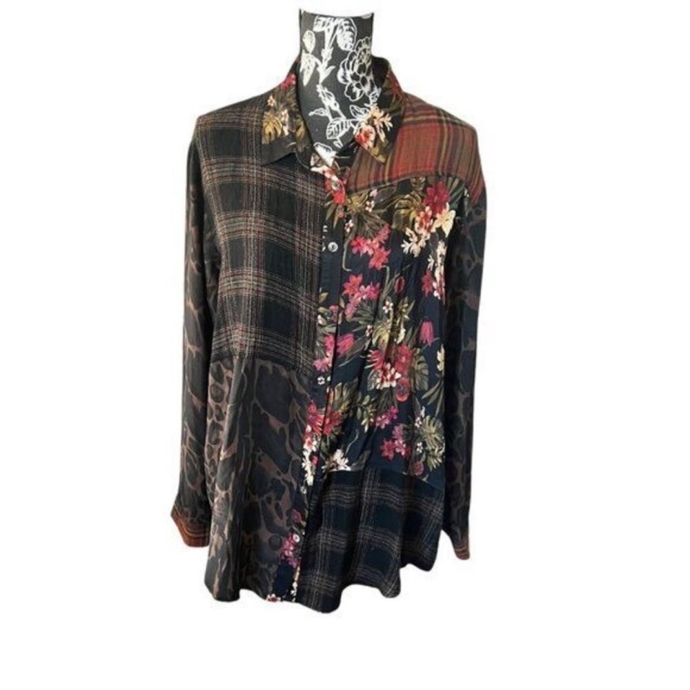 NWOT Johnny Was Plaid & Floral Button-Up Shirt - Oversized Medium!